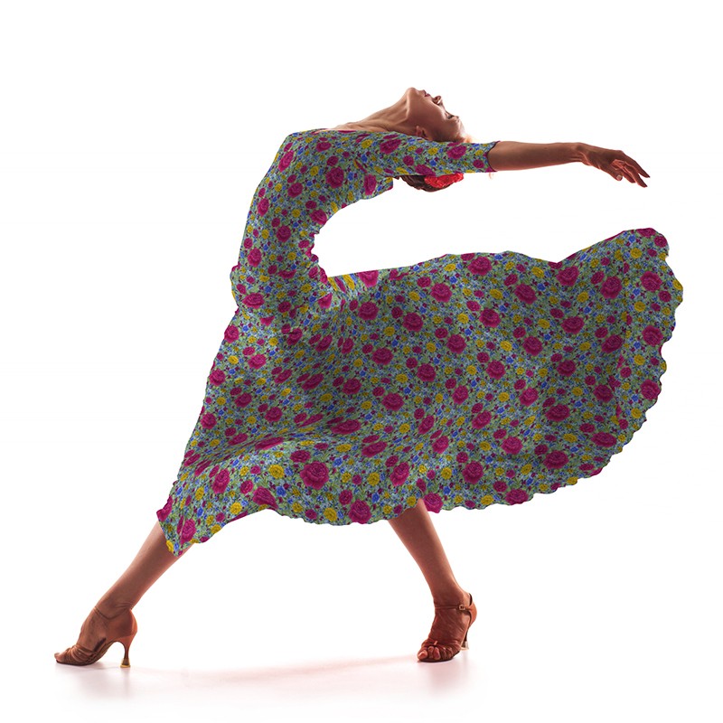 Popeline Flamenco Oeillet Fond Aigue-Marine - Ribes y Casals