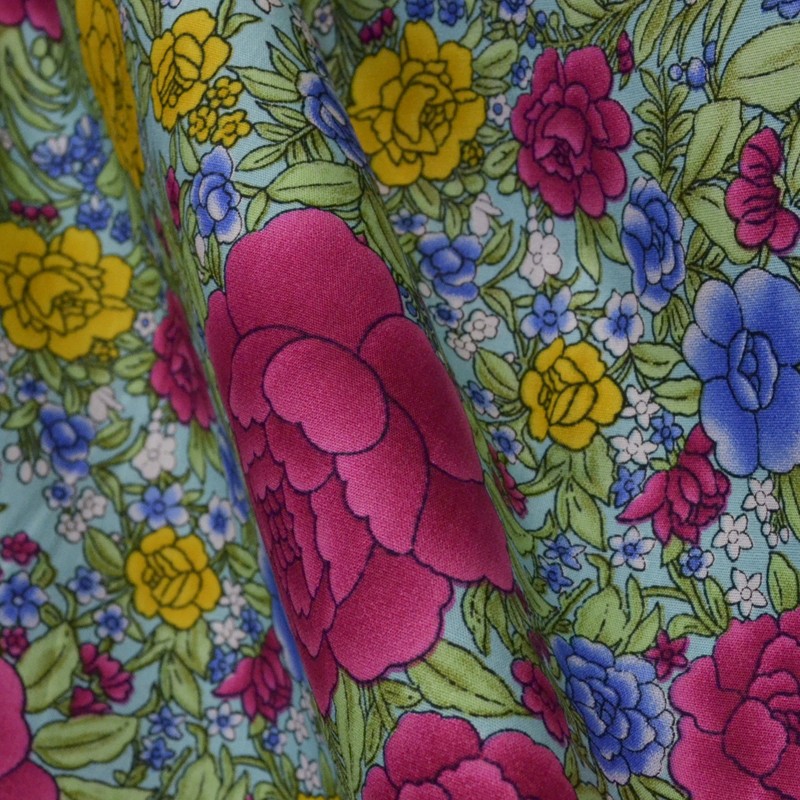 Popeline Flamenco Oeillet Fond Aigue-Marine - Ribes y Casals