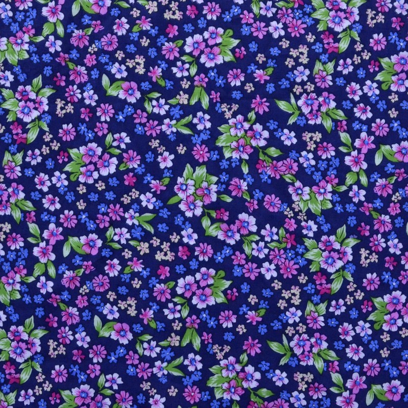 Popeline Flamenco Liberty Marguerites Bleu Marine - Ribes y Casals