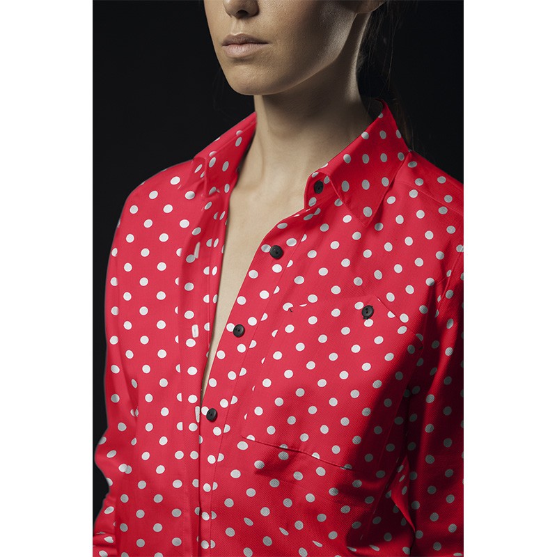 Popeline Flamenco à Pois Fond Rouge - Ribes y Casals