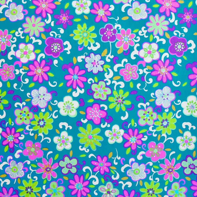 Popeline Fleurs Turquoise - Ribes y Casals