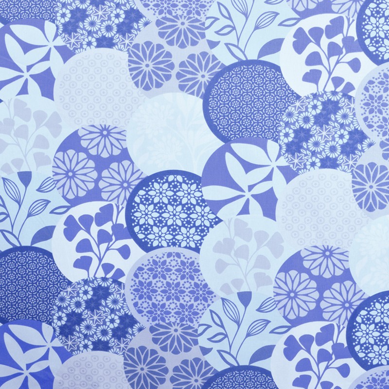 Popeline Panneau Floral Bleu - Ribes y Casals