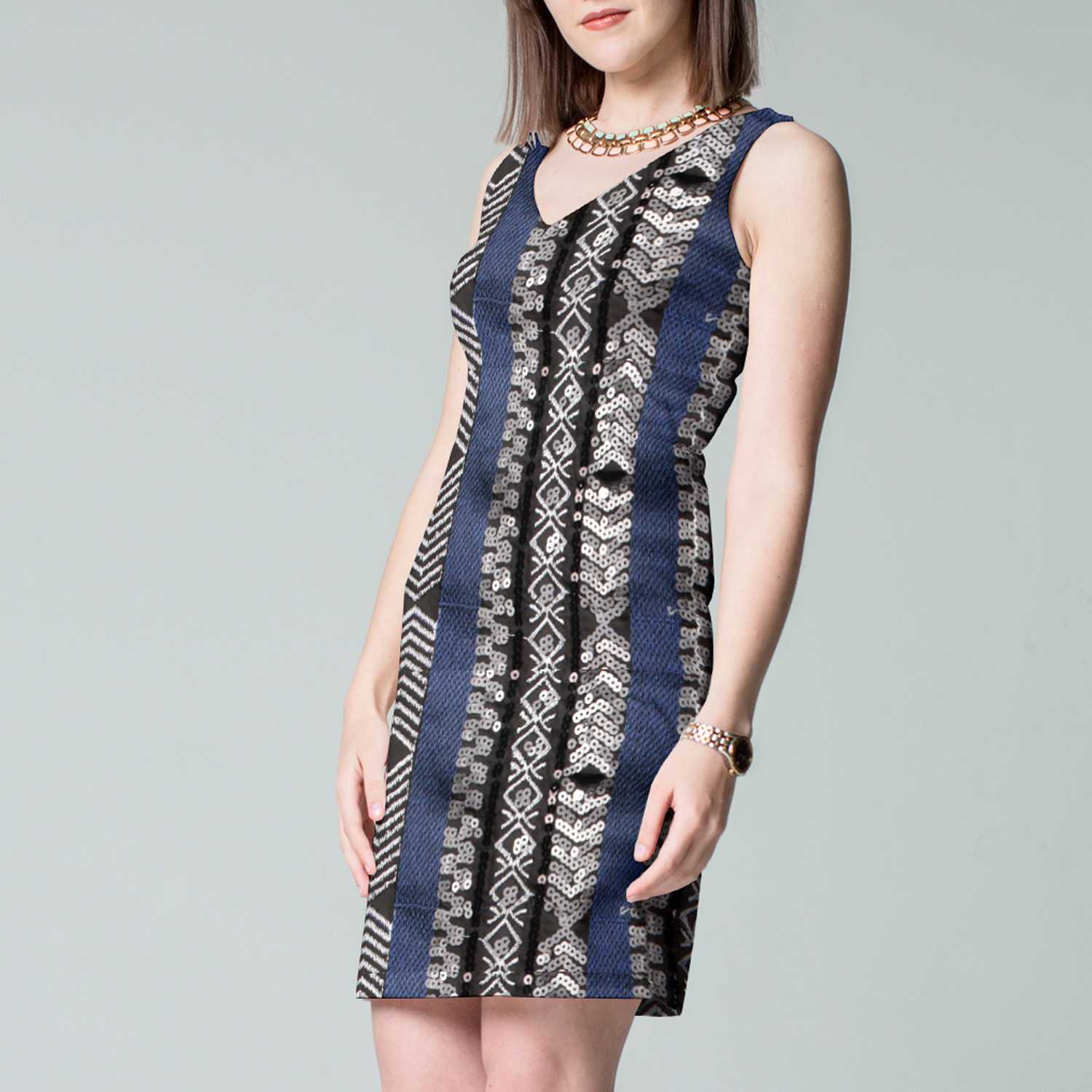 Tissu Lycra Paillettes Ethnique Bleu - Ribes y Casals