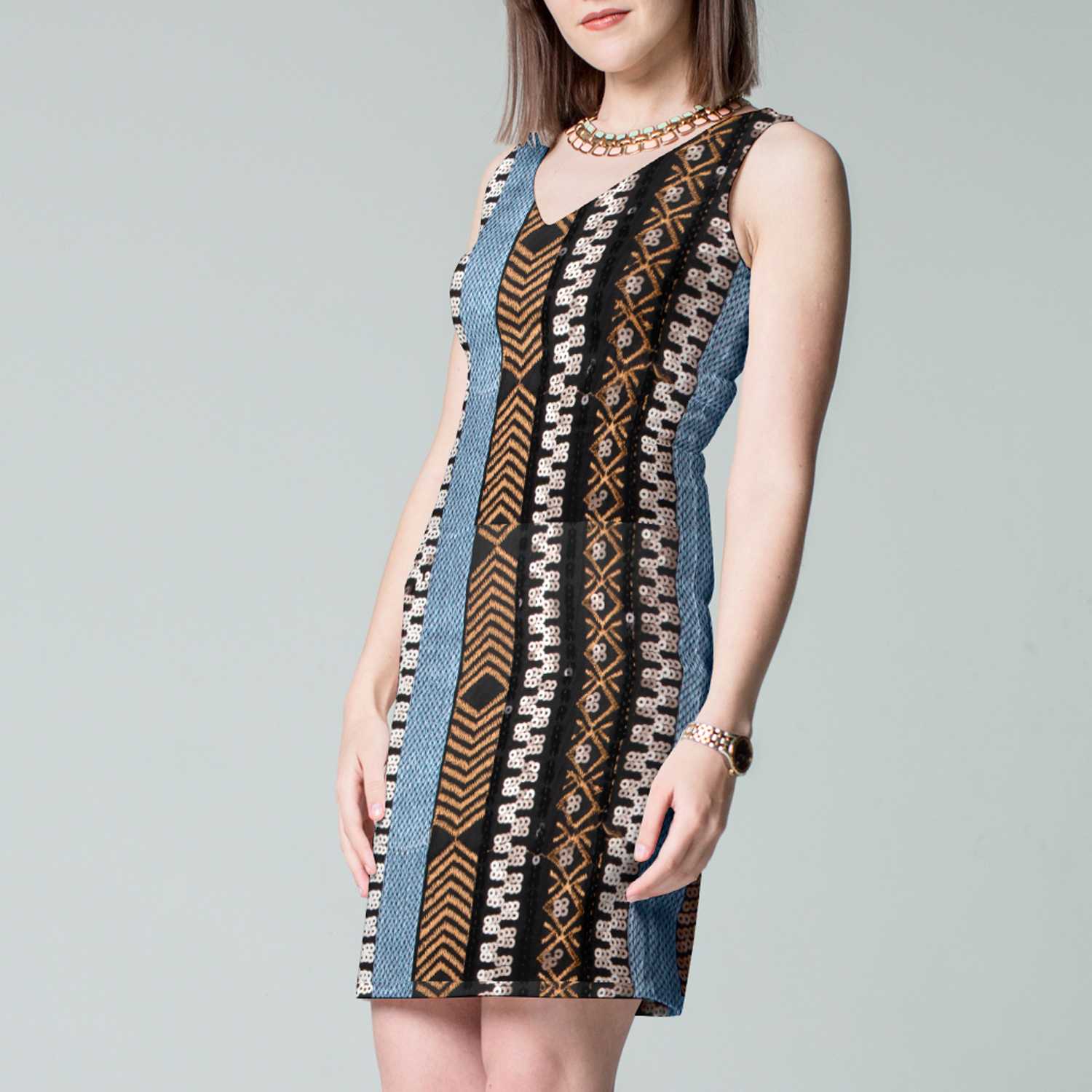 Tissu Lycra Paillettes Ethnique Cuivre - Ribes y Casals