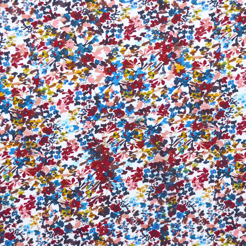 Tissu Jersey Viscose Mosaique Fleurs Bleu - Ribes y Casals