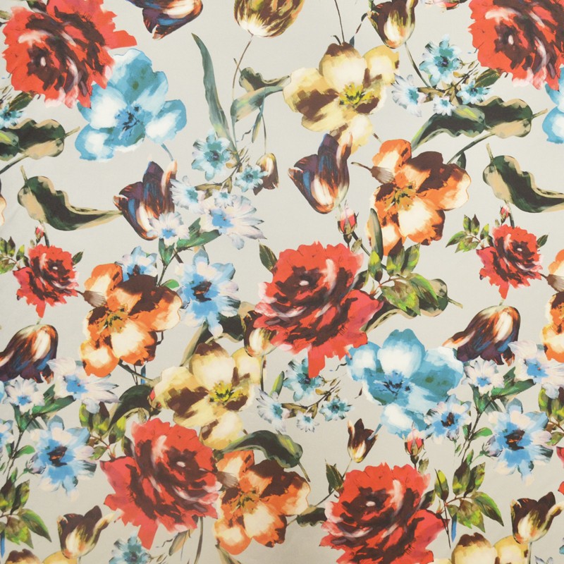 Toile Satinée Mikado Fleur Aquarelle Gris - Ribes y Casals