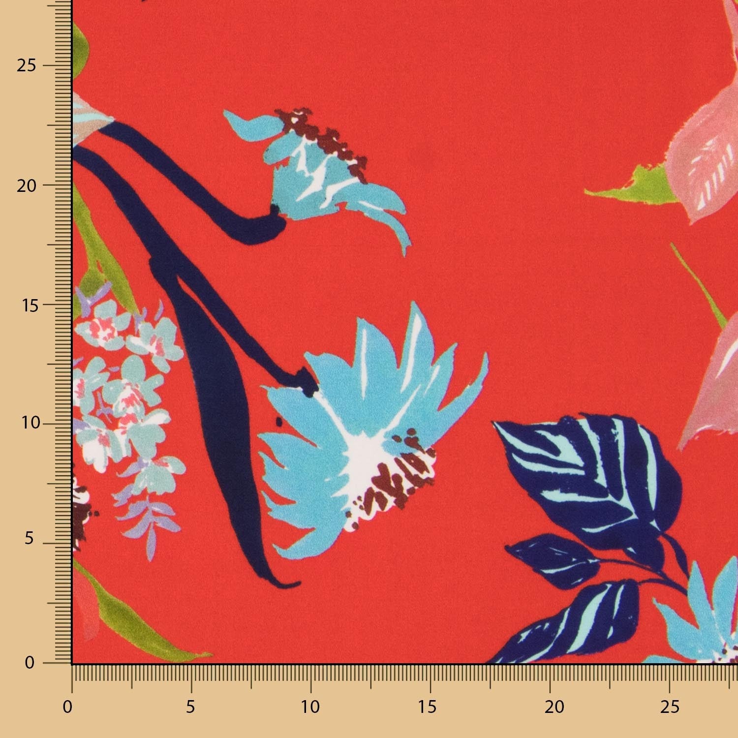 Tissu Satin Floral Rouge - Ribes y Casals