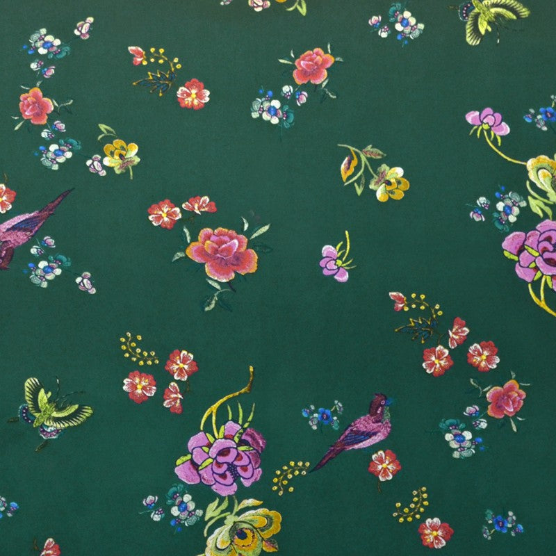 Tissu Satiné Fleurs Vert Foncé - Ribes y Casals