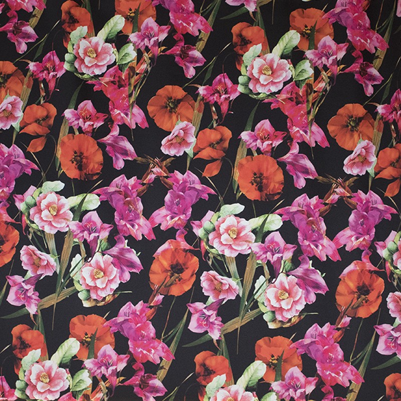 Tissu Stretch Flamenco Coquelicot Fond Noir - Ribes y Casals