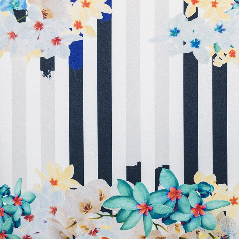 Tissu Stretch Rayures Floral Bleu - Ribes y Casals