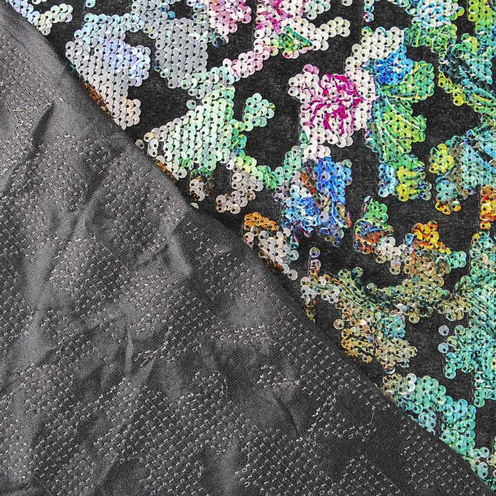 Tissu Sequins Feuilles Bleu Marine - Ribes y Casals