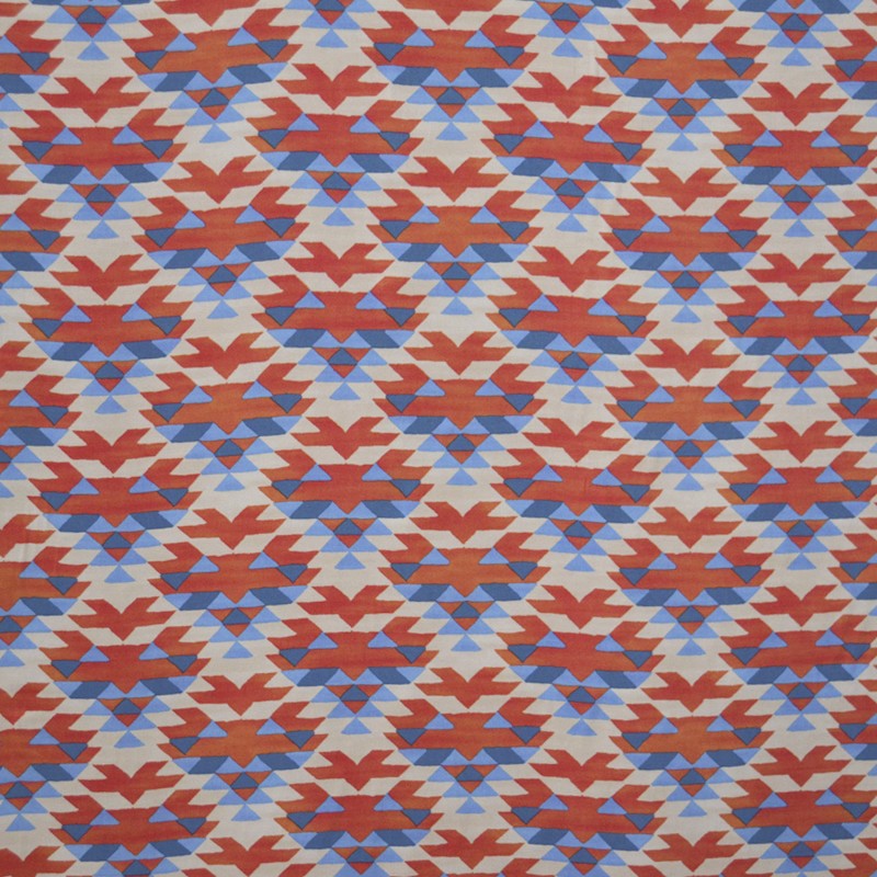 Viscose Imprimée Éthnique Bleu Rouge - Ribes y Casals