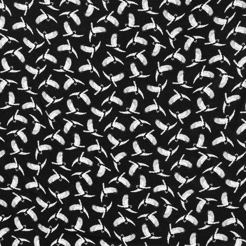Viscose Imprimée Oiseaux Blanc Noir - Ribes y Casals