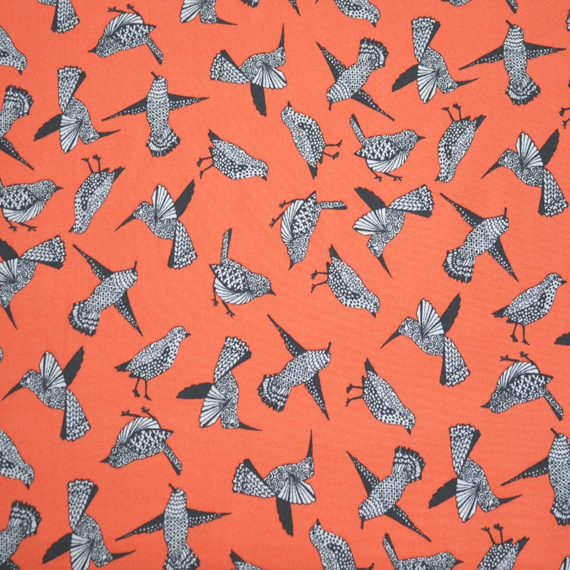 Viscose Imprimée Oiseaux Orange - Ribes y Casals