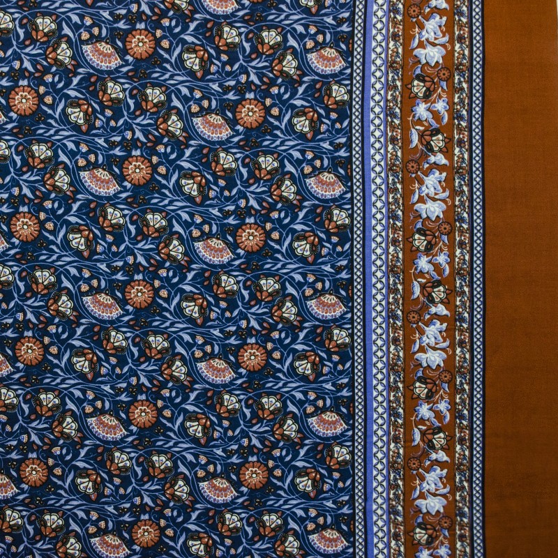 Tissu Viscose Floral Bleu Terre Cuite - Ribes y Casals