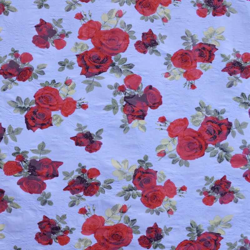 Viscose Roses Fond Bleu Poudré - Ribes y Casals