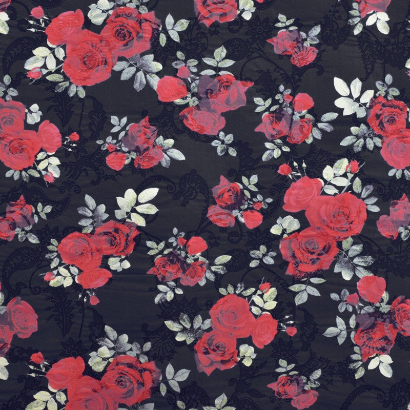 Viscose Roses Fond Noir - Ribes y Casals