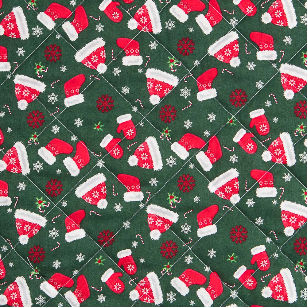 Tissu Matelassé Noël Vert Bonets Rouge - Ribes y Casals