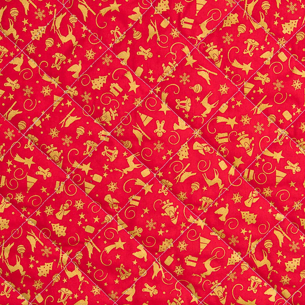 Tissu Matelassé Noël Rouge Dessins Doré - Ribes y Casals