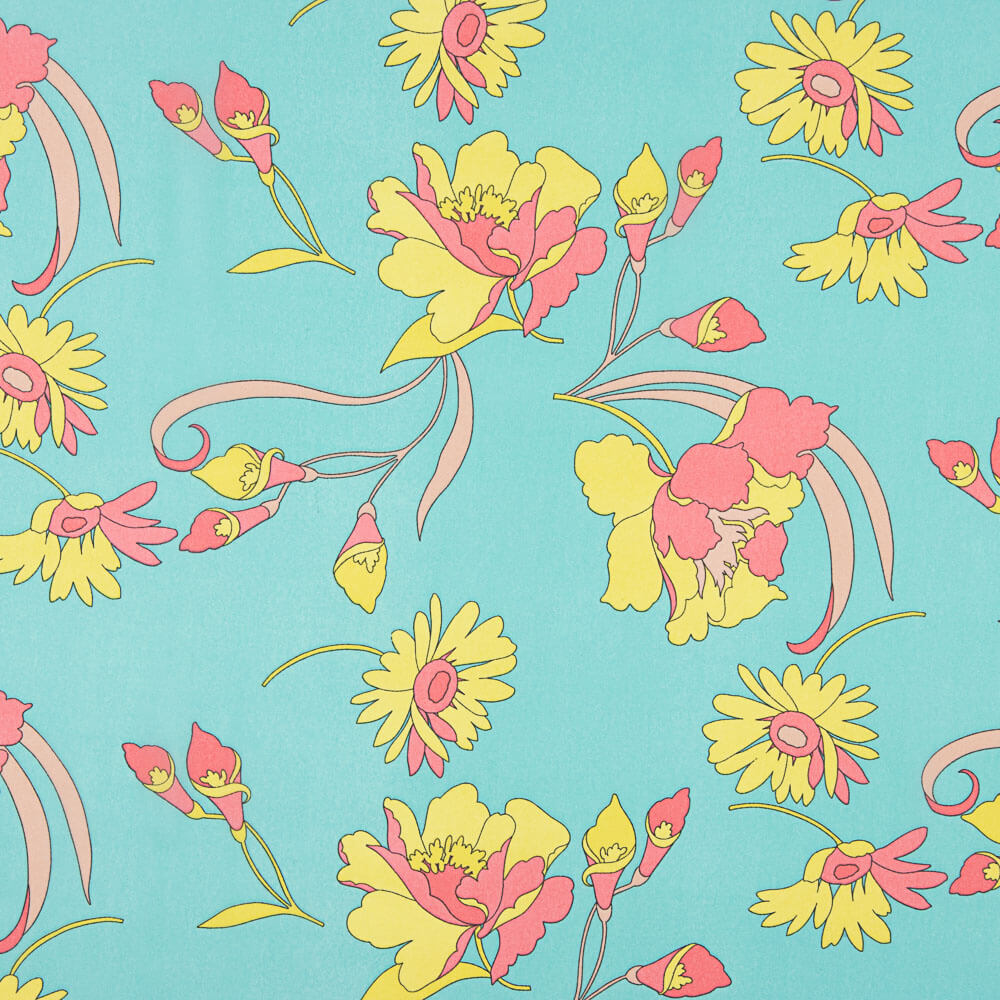 Mousseline Polyester Turquoise Fleur - Ribes y Casals