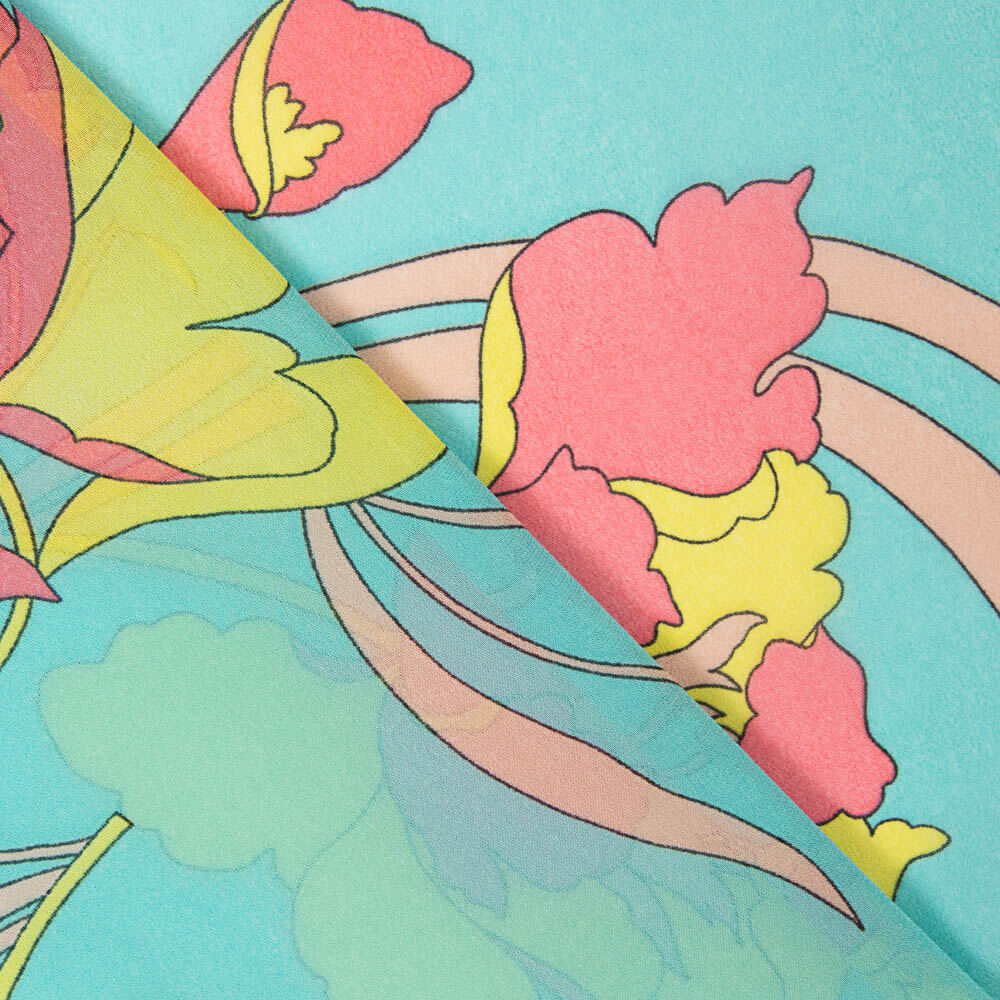Mousseline Polyester Turquoise Fleur - Ribes y Casals