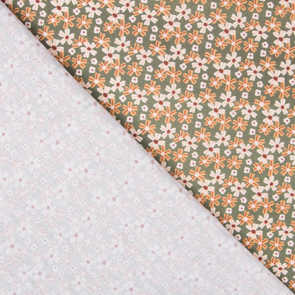 Coton Popeline Fleurs Vert - Ribes y Casals