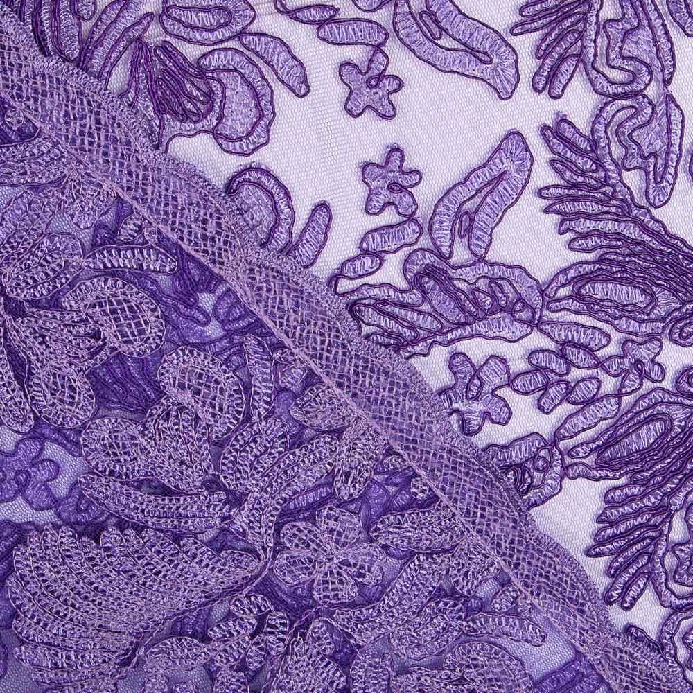 Dentelle Feuille Rebrodée Lila - Ribes y Casals