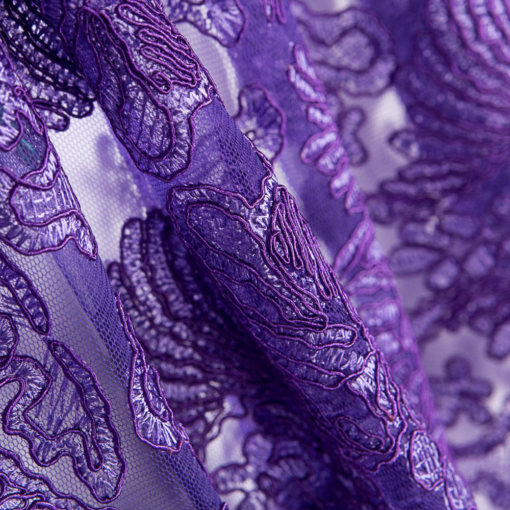 Dentelle Feuille Rebrodée Lila - Ribes y Casals