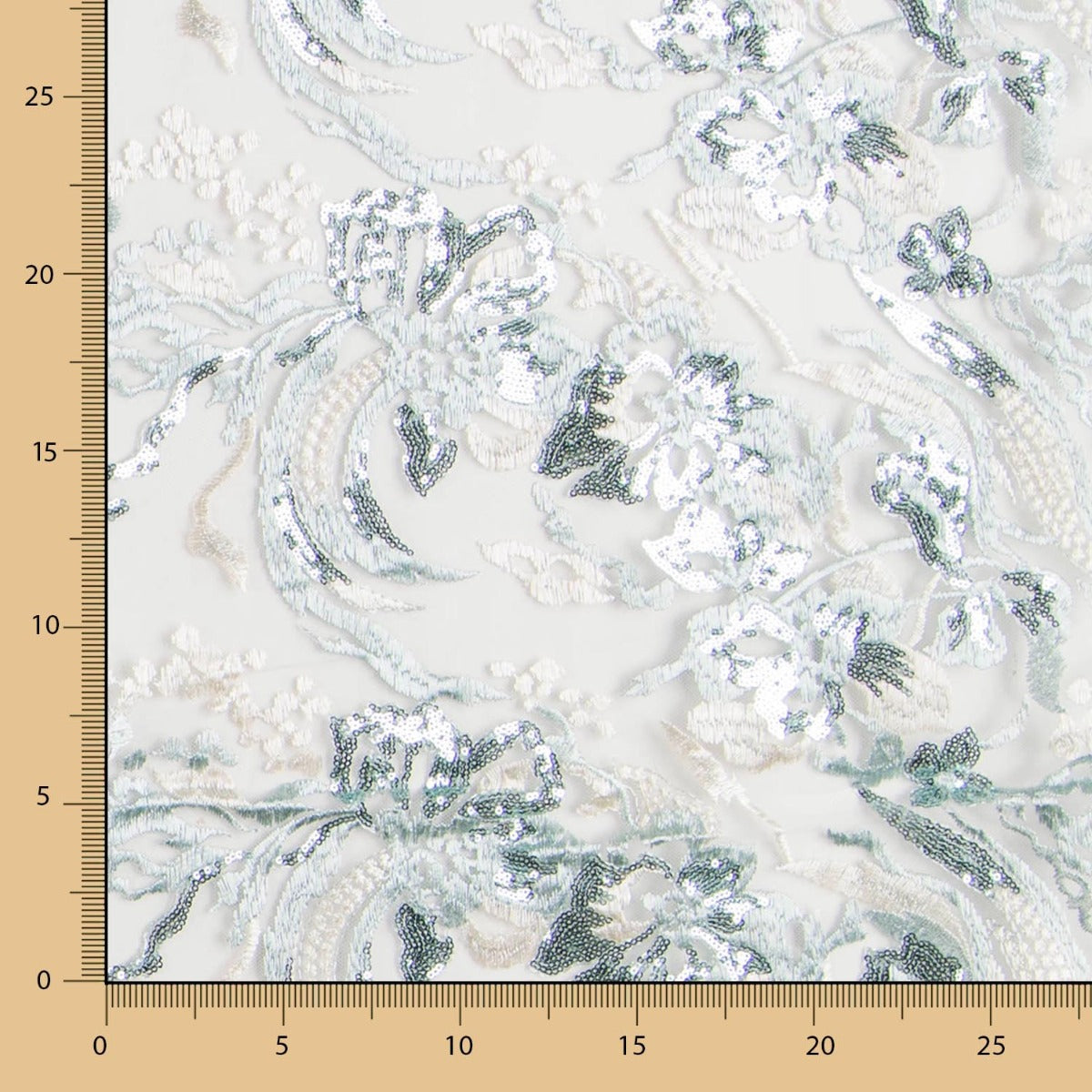 Tissu Dentelle Branches Paillettes Porcelaine - Ribes y Casals