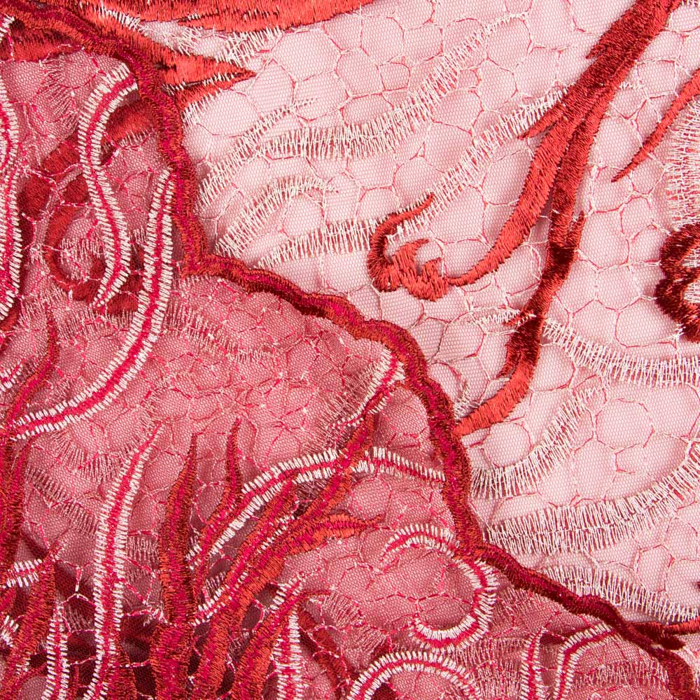 Tissu Dentelle Branches Rouge - Ribes y Casals