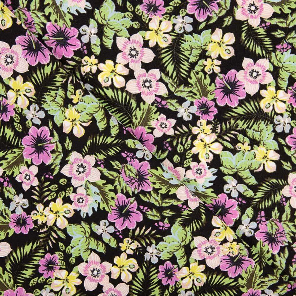 Crêpe Polyester Fleuri Rose - Ribes y Casals