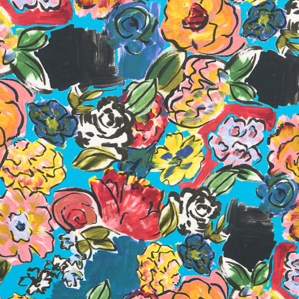 Tissu Polyester Fleur Turquoise - Ribes y Casals