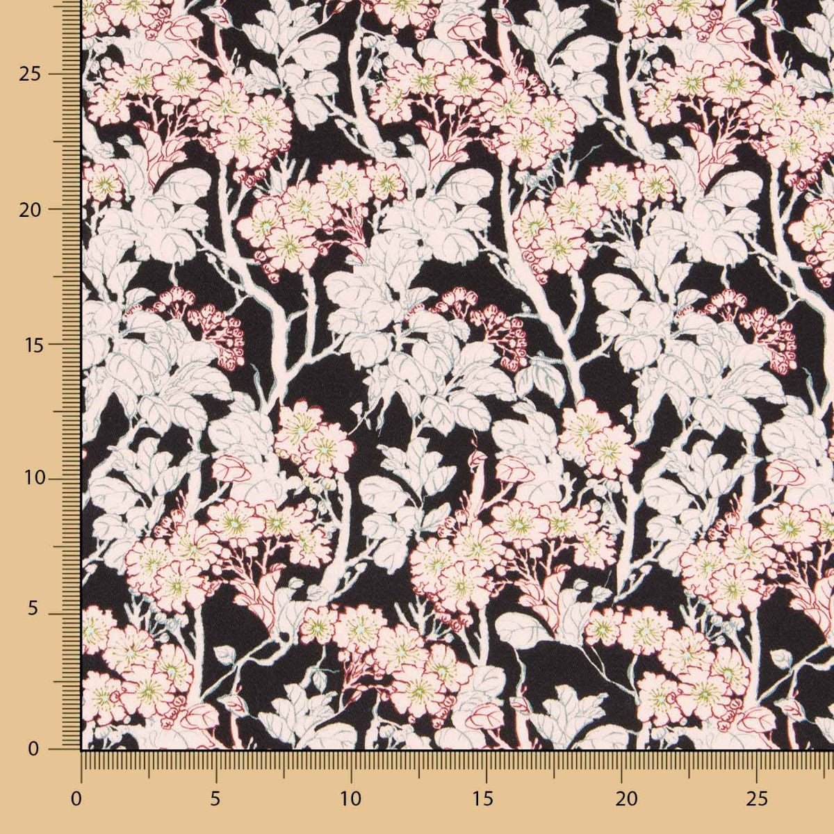 Sergé Spandex Fleur Fond Noir - Ribes y Casals