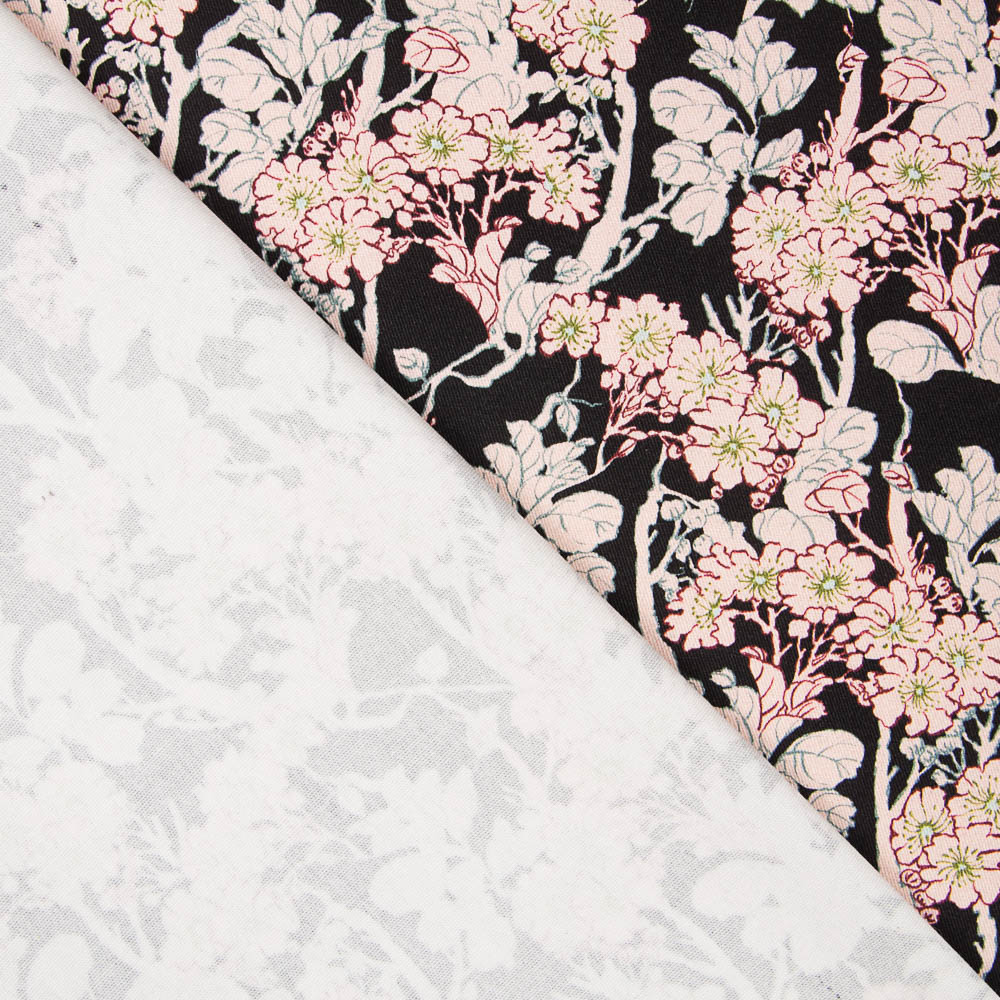 Sergé Spandex Fleur Fond Noir - Ribes y Casals