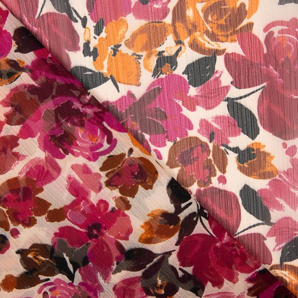 Gasa Poliéster Flores Fucsia - Ribes y Casals