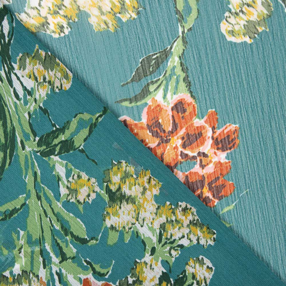 Gasa Poliéster Flor Verde Botella - Ribes y Casals