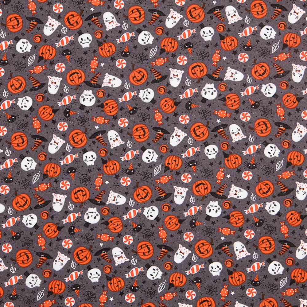 Popeline Oeko-Tex® Citrouille Fantôme Halloween Gris - Ribes y Casals