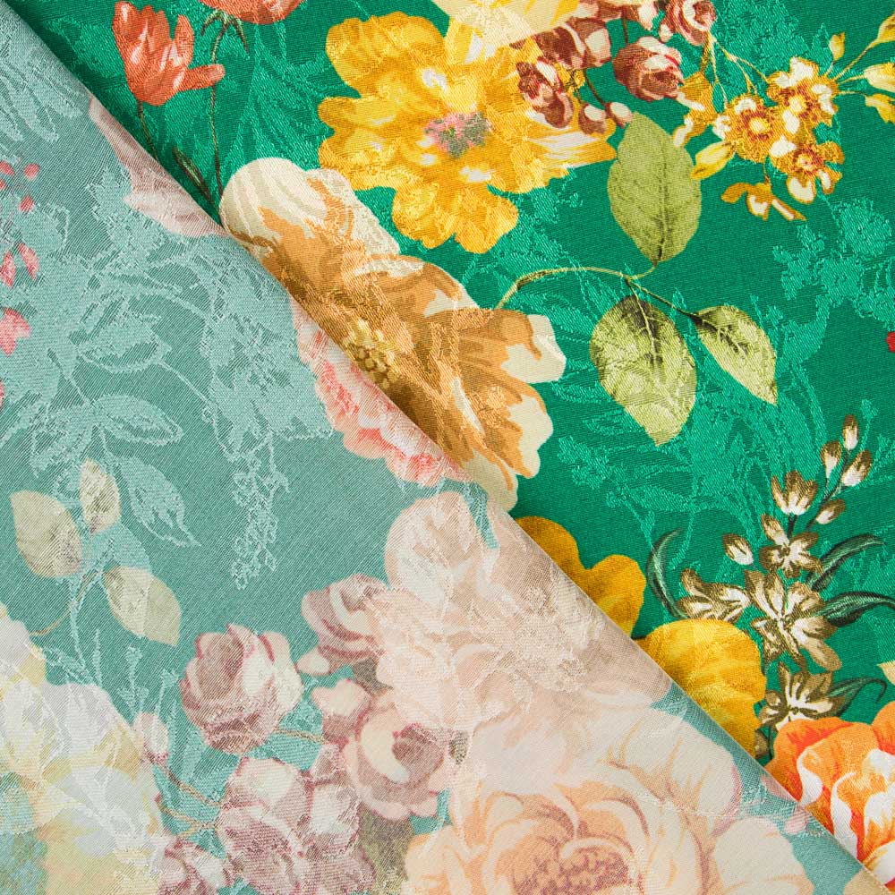 Satin Jacquard Floral Vert - Ribes y Casals