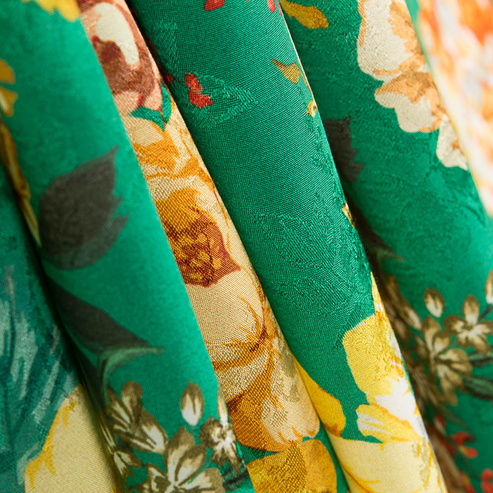Satin Jacquard Floral Vert - Ribes y Casals