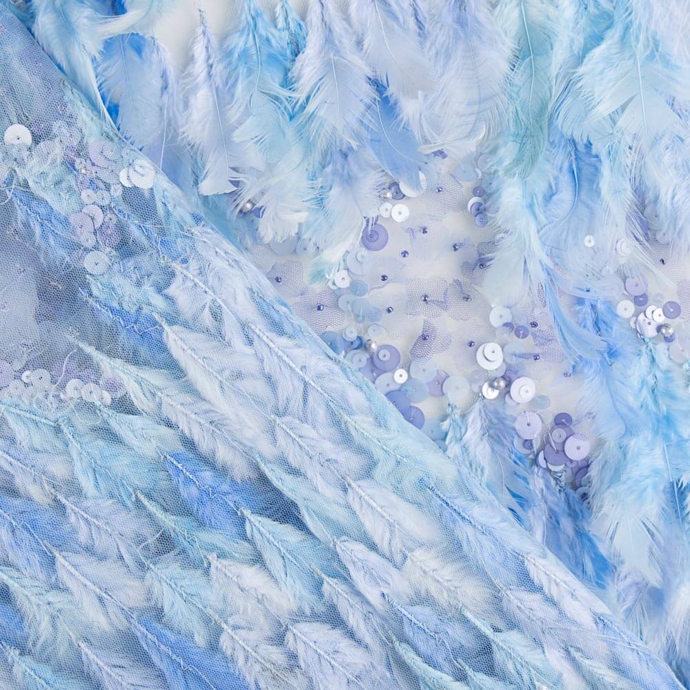 Tela Plumas Azul Lentejuela - Ribes y Casals