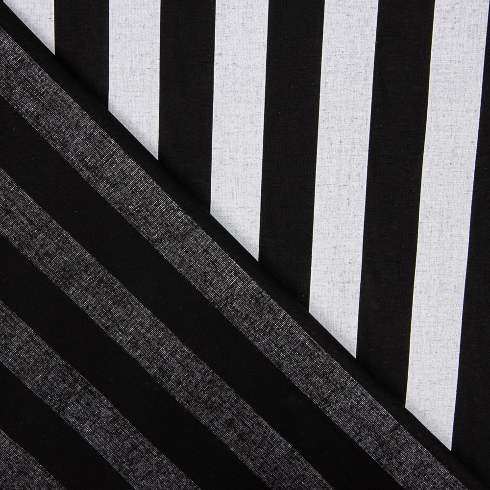 Popeline déperlante rayée Blanc Noir - Ribes y Casals