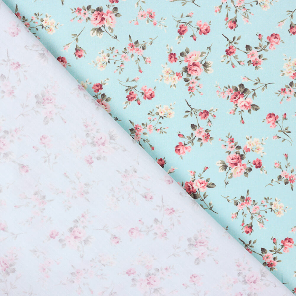 Popeline Draps Feuille Fleurs Eau Vert - Ribes y Casals