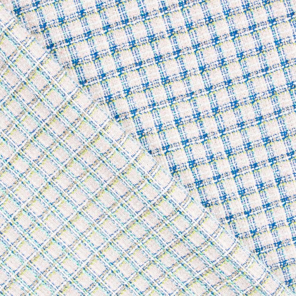 Tissu Tweed Carreaux Bleu Blanc - Ribes y Casals