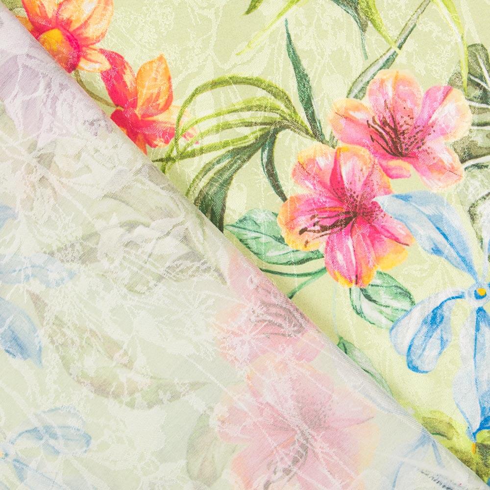 Jacquard Polyester Fleurs Pistache - Ribes y Casals