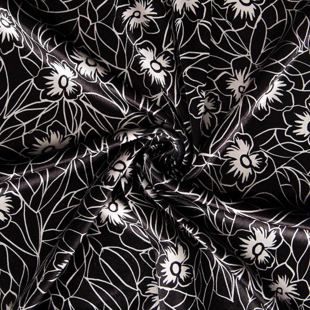 Velours Lycra Floral Bicolore Noir - Ribes y Casals