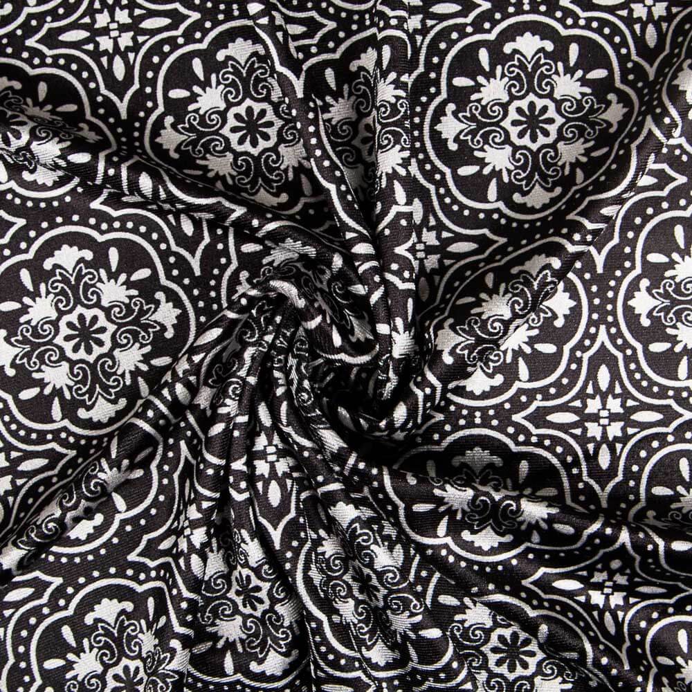 Velours Stretch Lycra Geo Negro - Ribes y Casals