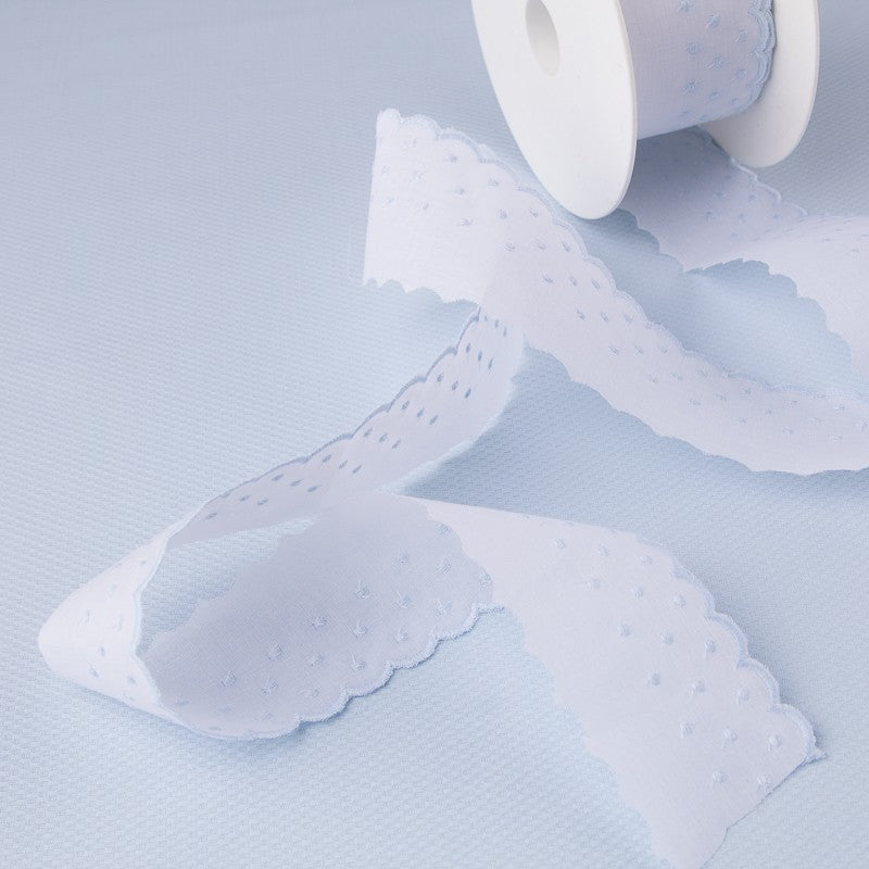 Bande Batiste Blanc Et Bleu 3cm - Ribes y Casals