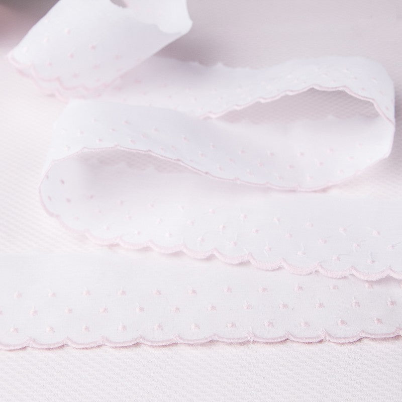 Bande De Batiste Blanc Et Rose 5cm - Ribes y Casals