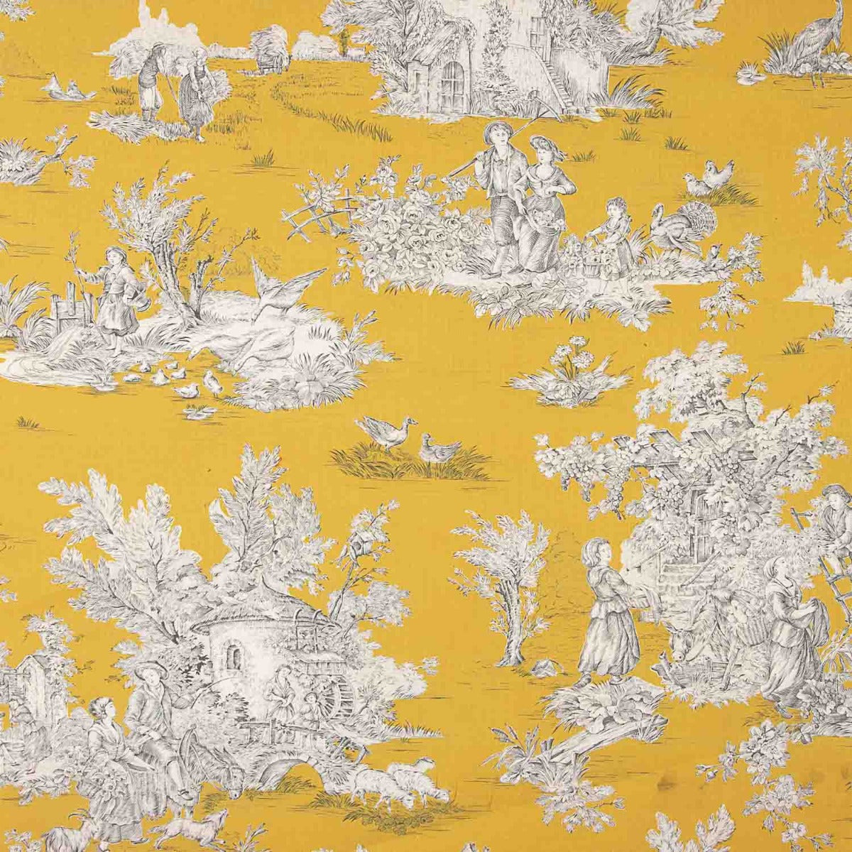 Toile de Jouy en coton – Fond jaune - Ribes y Casals