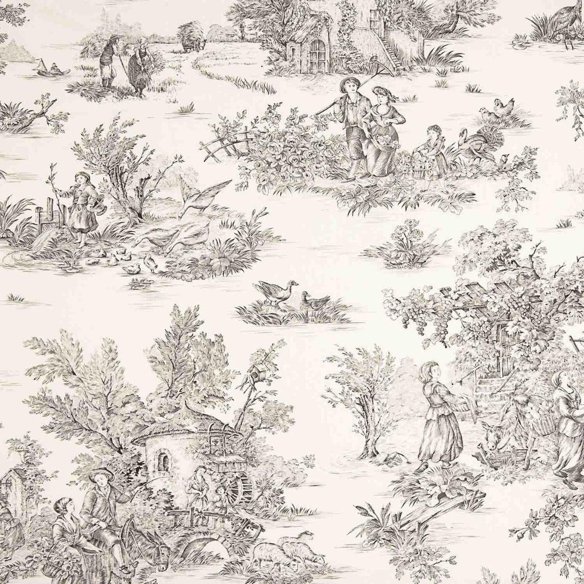 Toile de Jouy en coton – Fond blanc - Ribes y Casals